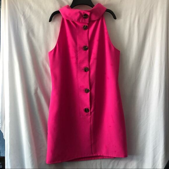 STS Sail To Stable Hot Pink Button Back Sleeveless Hydra Cowl Neck Dress Sz M - Picture 6 of 7